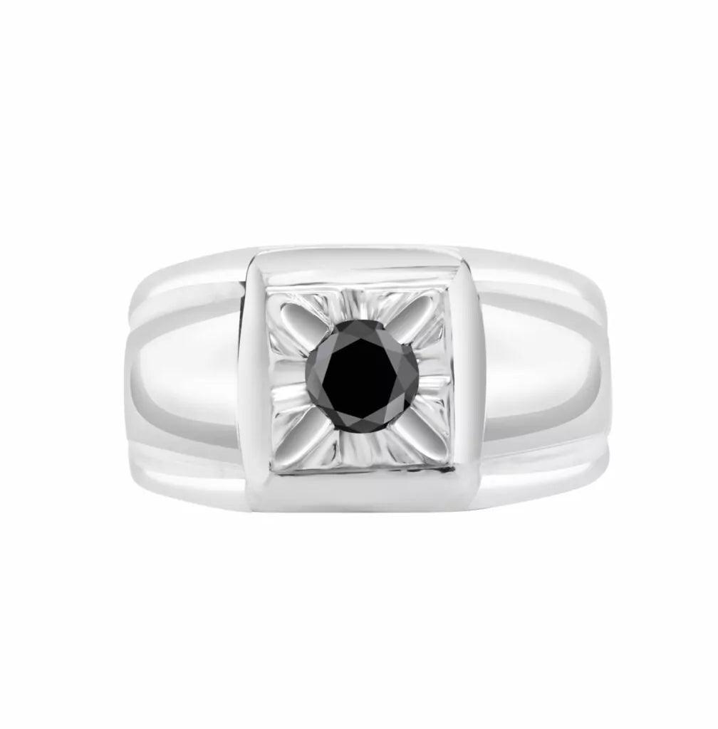 Black Hawk Solitaire Ring in 10k White Gold - BellemareDugasJoaillerie