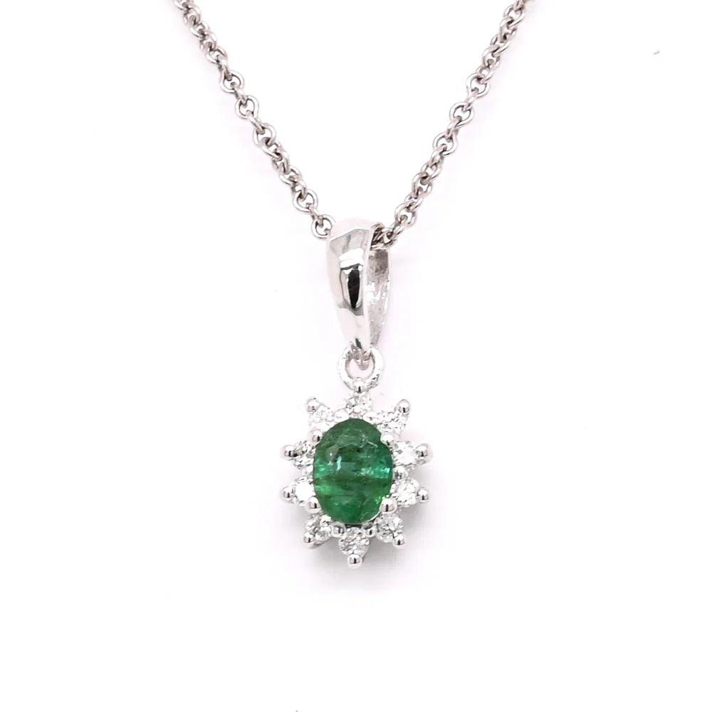 Emerald and Diamond Necklace in 14k White Gold - BellemareDugasJoaillerie