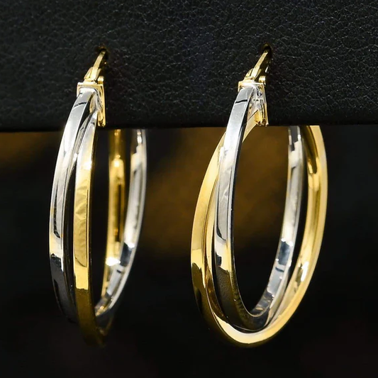 Interlaced Double Toned Earrings in 10k Yellow and White Gold - BellemareDugasJoaillerie