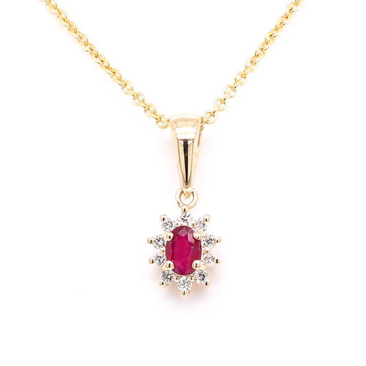 Ruby Centerpiece Pendant with Diamonds in 14k Yellow Gold - BellemareDugasJoaillerie