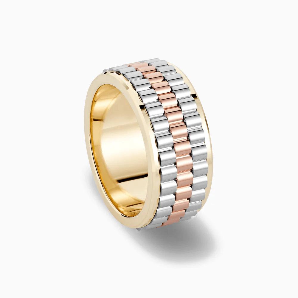 Three-Tone Ridged Wedding Ring - BellemareDugasJoaillerie